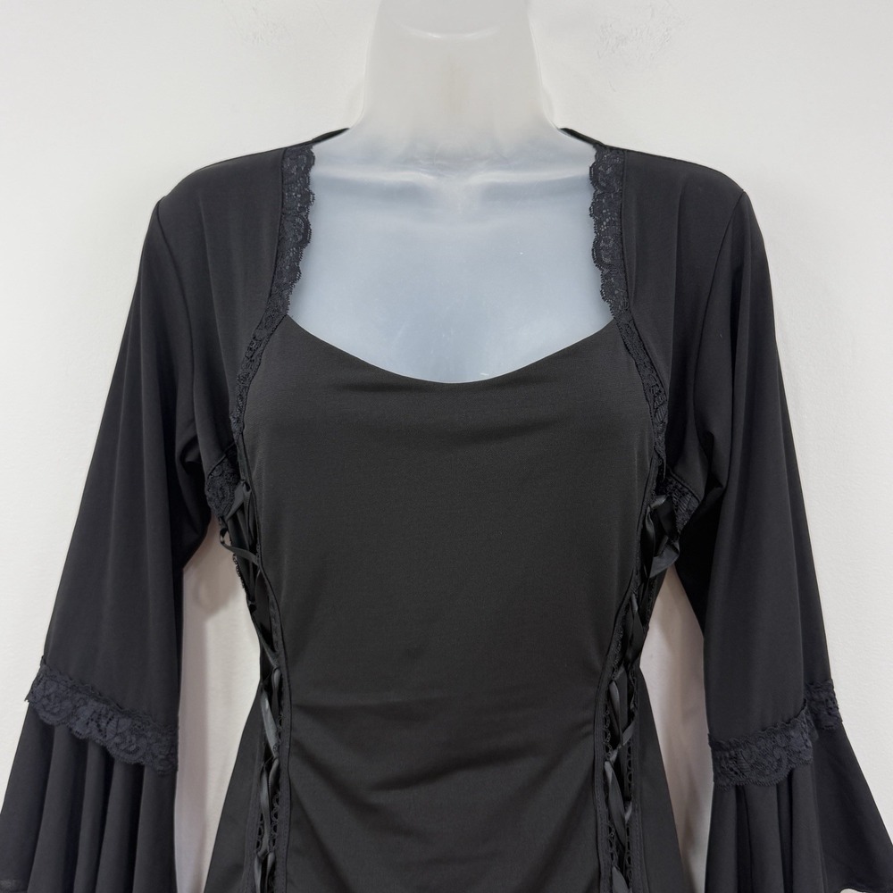 Dare To Wear Top Women's 1X Black Witchy Renaissance Fairy Grunge Corset Lace - Picture 9 of 16